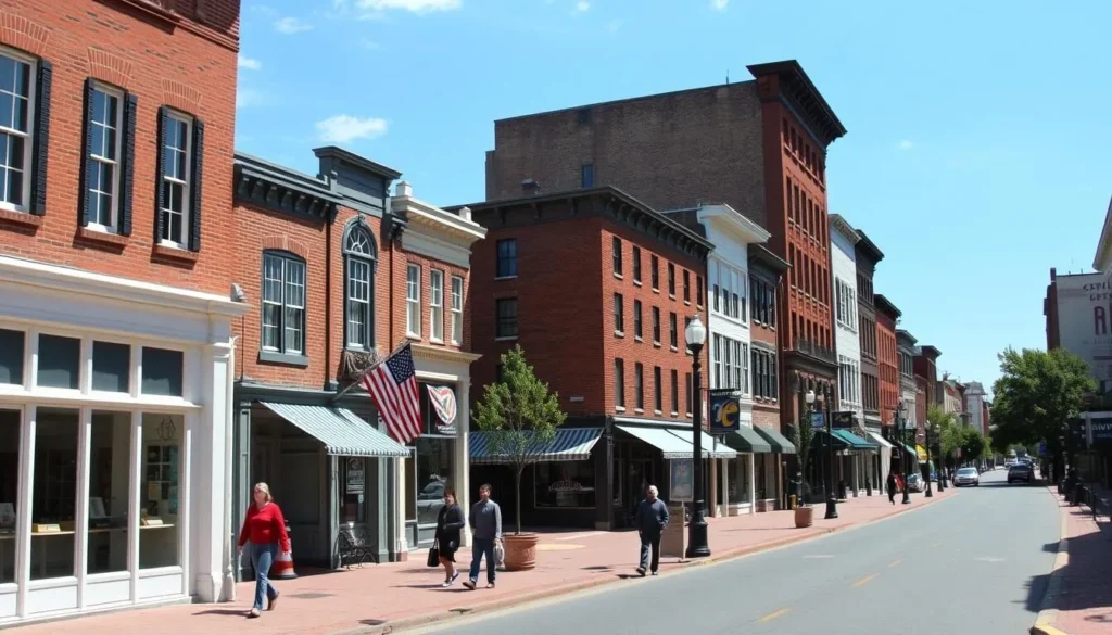 Historic downtown Gettysburg with preserved 19th century buildings