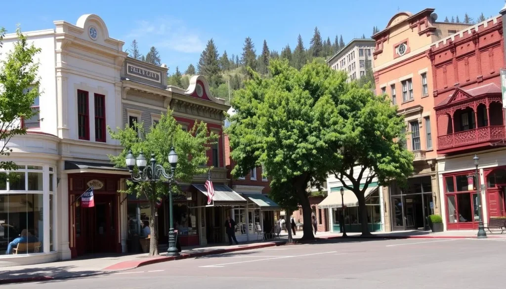 Historic downtown Nevada City with Victorian buildings and charming streets