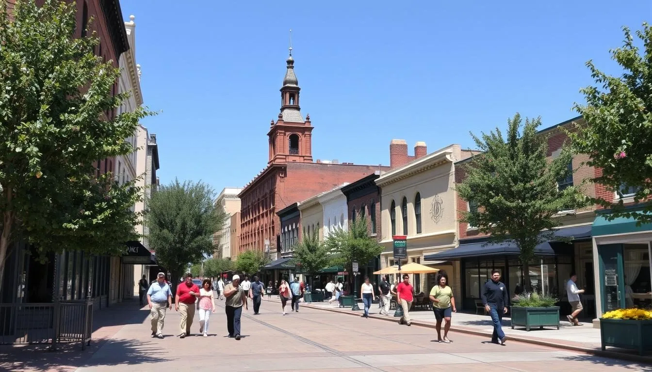 Historic-downtown-Quincy-Illinois-with-its-well-preserved-19th-century-architecture-and Historic downtown Quincy, Illinois with its well-preserved 19th-century architecture and tree-lined streets