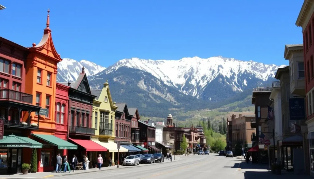 Historic downtown Telluride with colorful Victorian buildings and mountain backdrop Historic downtown Telluride with colorful Victorian buildings and mountain backdrop
