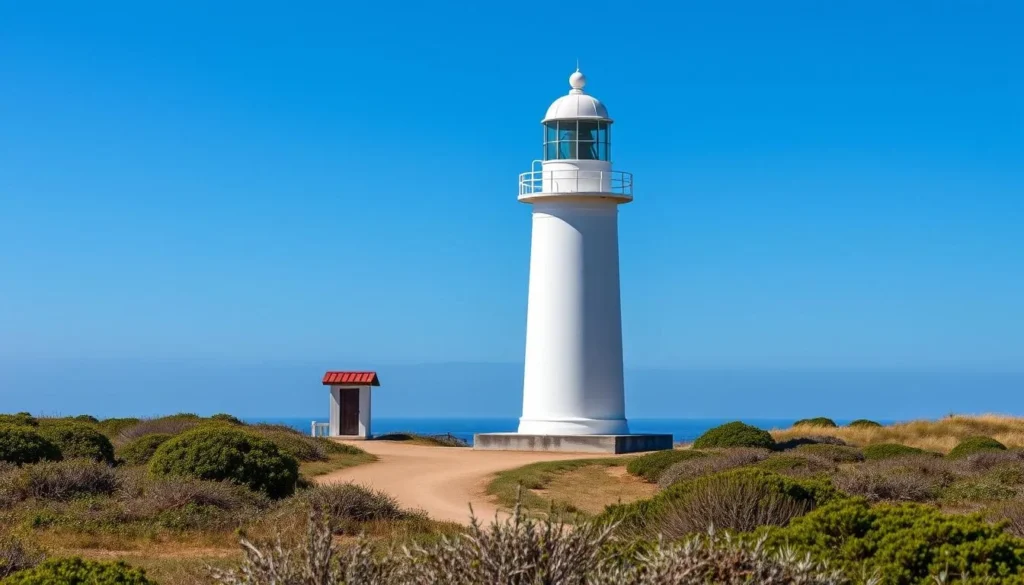 Historic lighthouse near Westport-Union Landing State Beach on a clear day Historic lighthouse near Westport-Union Landing State Beach on a clear day