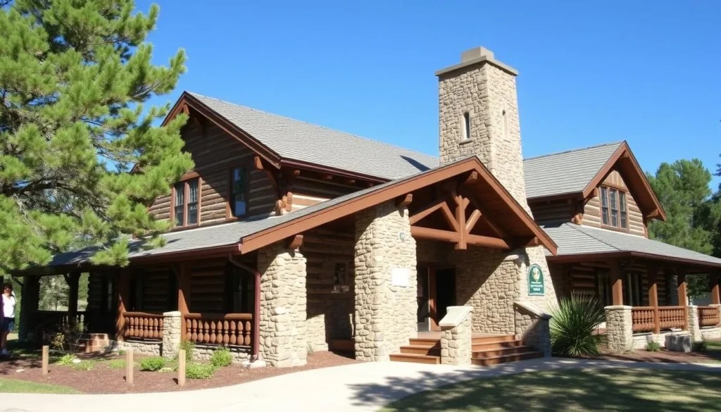 Historic lodge at White Pines Forest State Park with rustic log architecture Historic lodge at White Pines Forest State Park with rustic log architecture