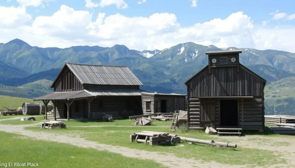 Historic mining structures near El Diente Peak with mountain backdrop showing the area's rich mining heritage Historic mining structures near El Diente Peak with mountain backdrop showing the area's rich mining heritage