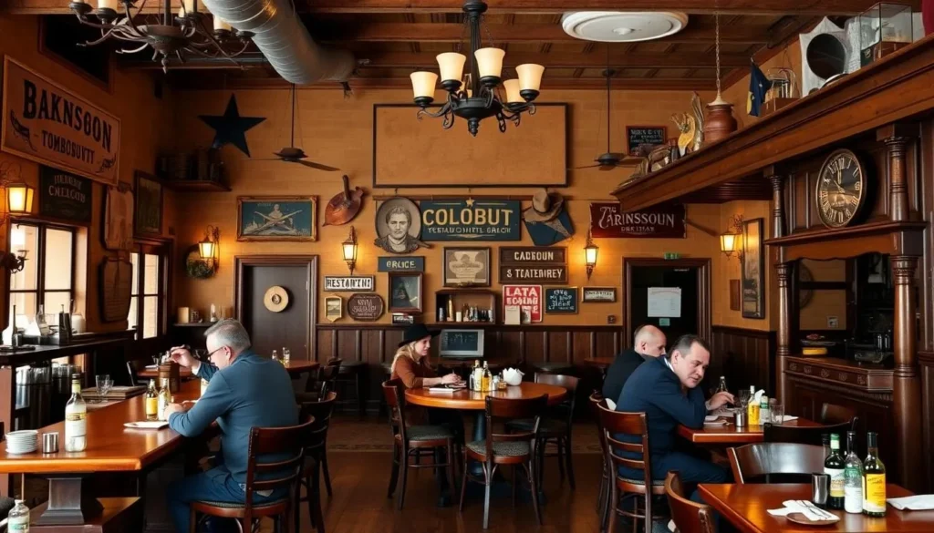 Historic saloon restaurant in Tombstone with Western decor, wooden bar, and period furnishings Historic saloon restaurant in Tombstone with Western decor, wooden bar, and period furnishings