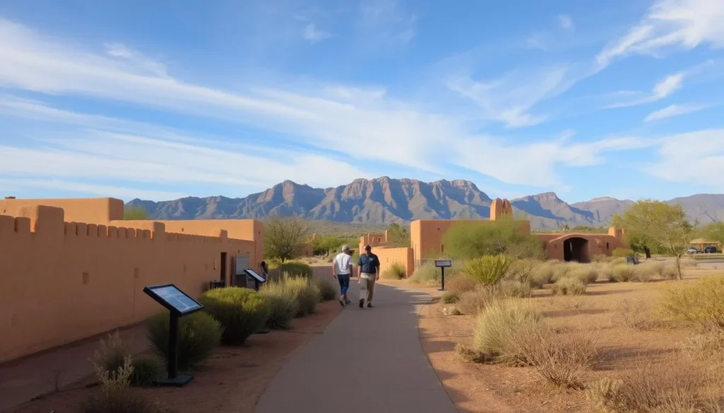 Historic walking path through Tubac Presidio State Historic Park with interpretive displays