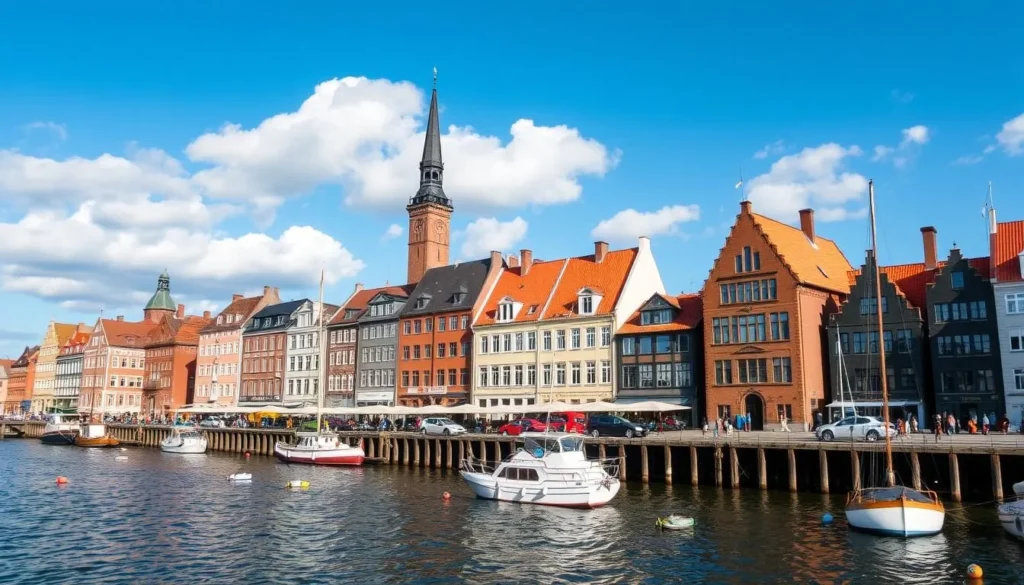 Historic waterfront of Wismar showing Hanseatic architecture and harbor views, a popular day trip from Schwerin