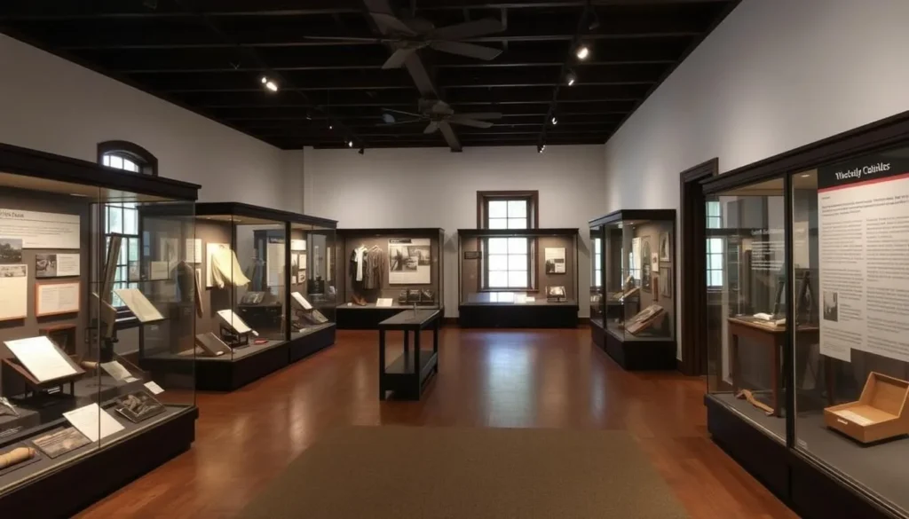 Historical exhibit at Rosedown Plantation visitor center showing plantation artifacts