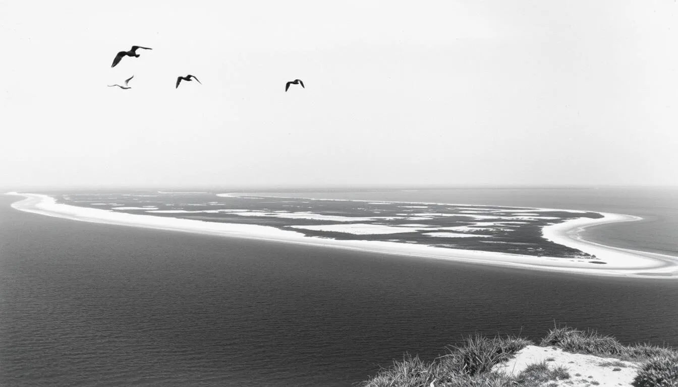 Historical-photograph-of-East-Timbalier-Island-Louisiana-showing-its-original-formation-with Historical photograph of East Timbalier Island, Louisiana showing its original formation with sandy beaches and vegetation