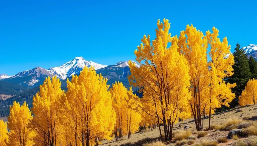 Hoosier Pass in autumn with golden aspen trees and mountain views along the Continental Divide