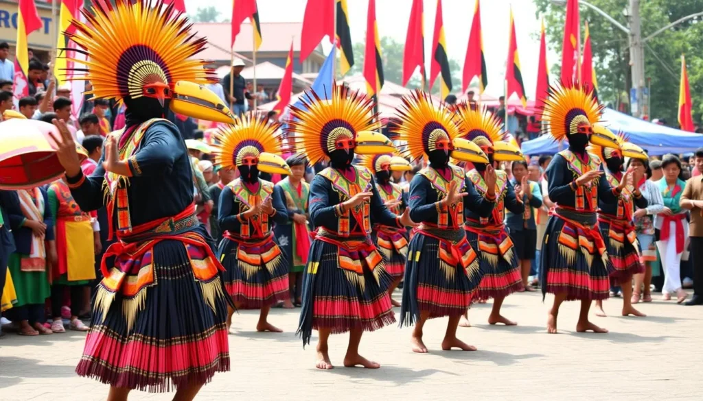 Hornbill Festival celebration with Naga tribal dancers in traditional attire