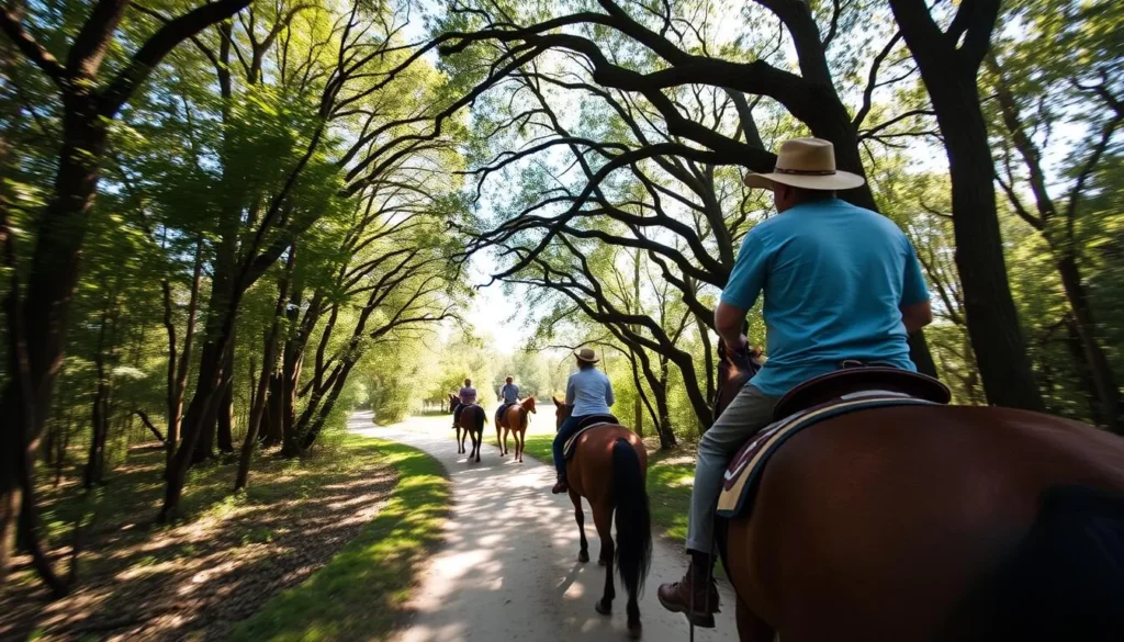 Horseback riders on the equestrian trail at Chemin-A-Haut State Park Louisiana