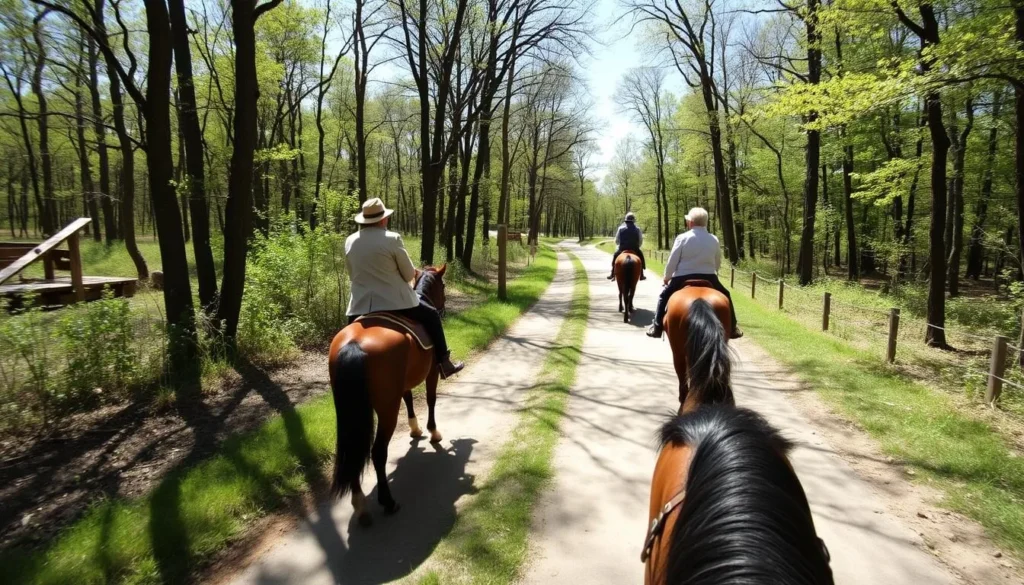 Horseback riders on trails at Ramsey Lake State Park Horseback riders on trails at Ramsey Lake State Park