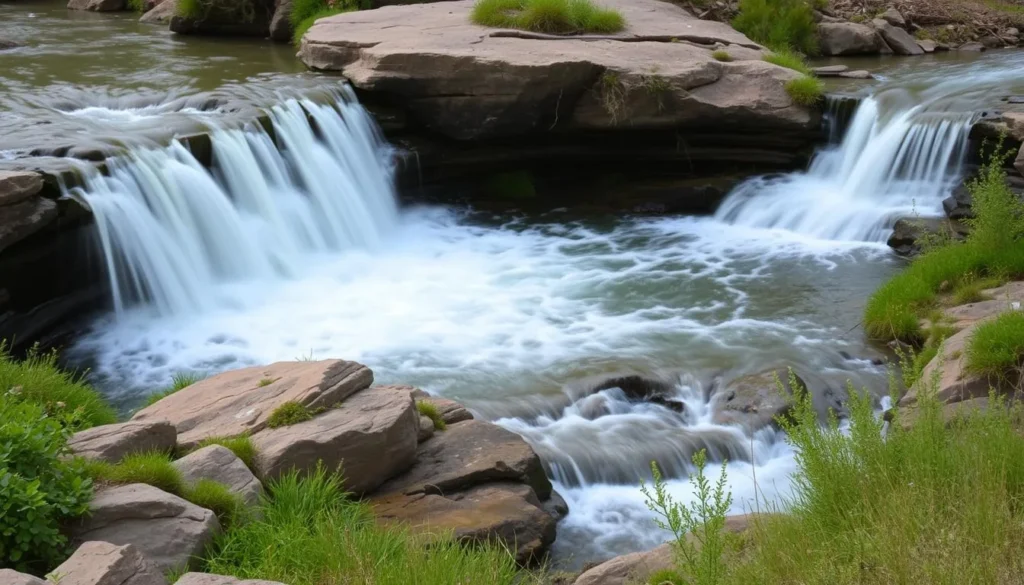 Horsetooth Falls with flowing water surrounded by lush vegetation