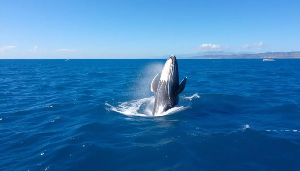 Humpback whales breaching in Samana Bay during whale watching season
