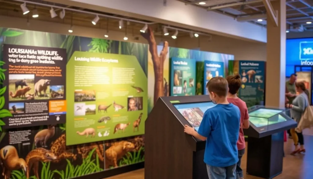 Interactive exhibit at Creole Nature Trail Adventure Point showing Louisiana wildlife and ecosystems Interactive exhibit at Creole Nature Trail Adventure Point showing Louisiana wildlife and ecosystems