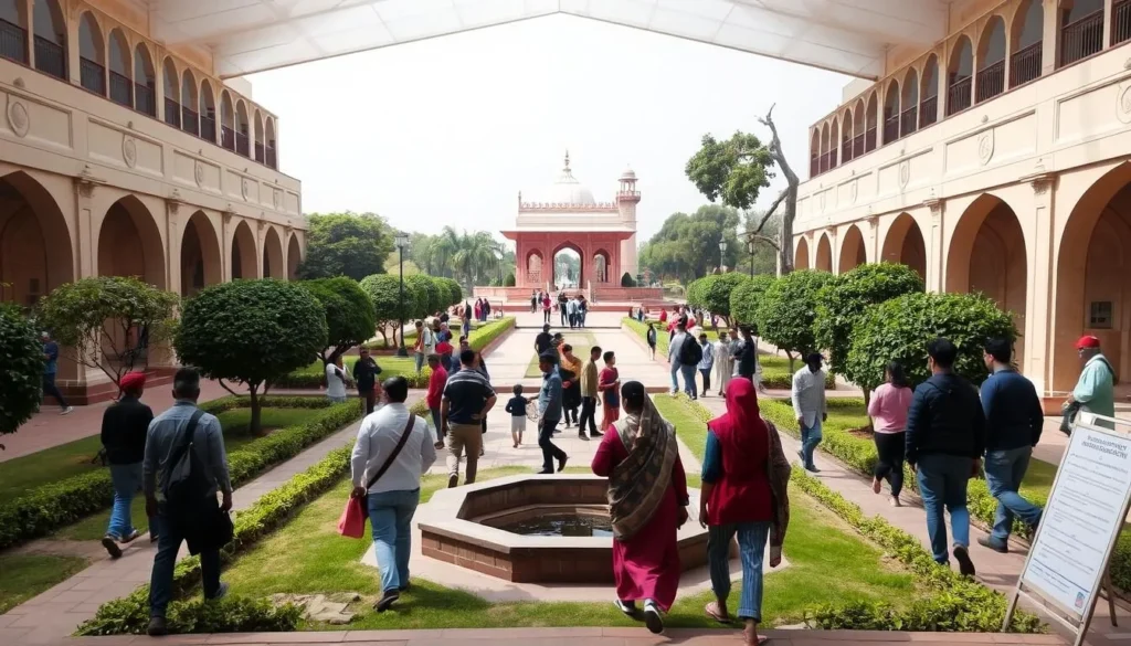 Interior of Jallianwala Bagh memorial site in Amritsar with the Martyrs' Well