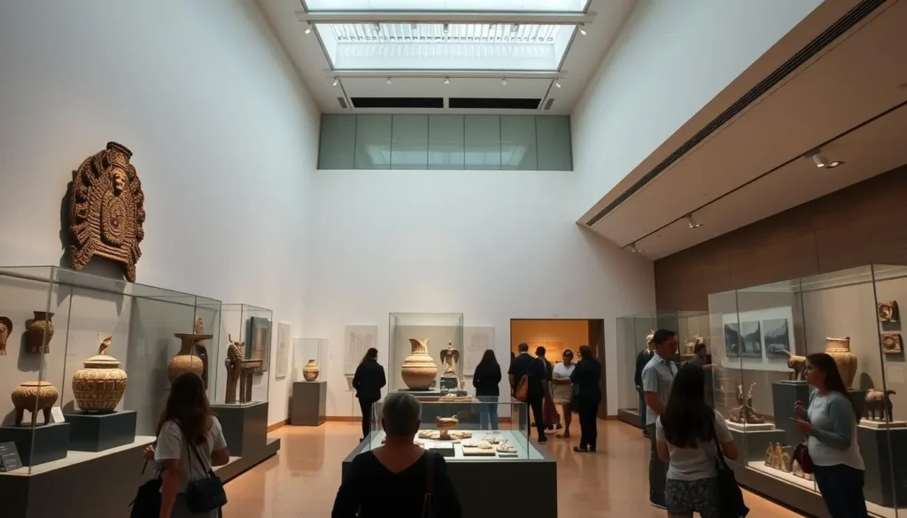 Interior of Museo Amparo showing pre-Hispanic artifacts on display