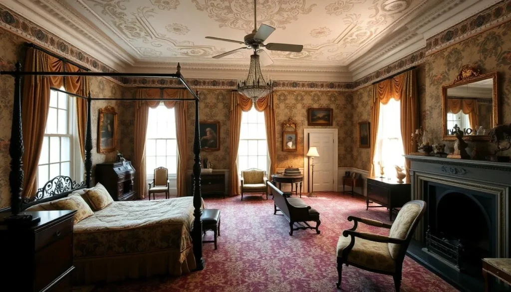 Interior of Rosedown Plantation main house showing period furniture and decor