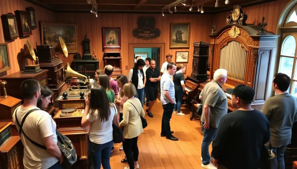 Interior of Siegfried's Mechanical Music Cabinet museum in Rüdesheim showing antique self-playing instruments