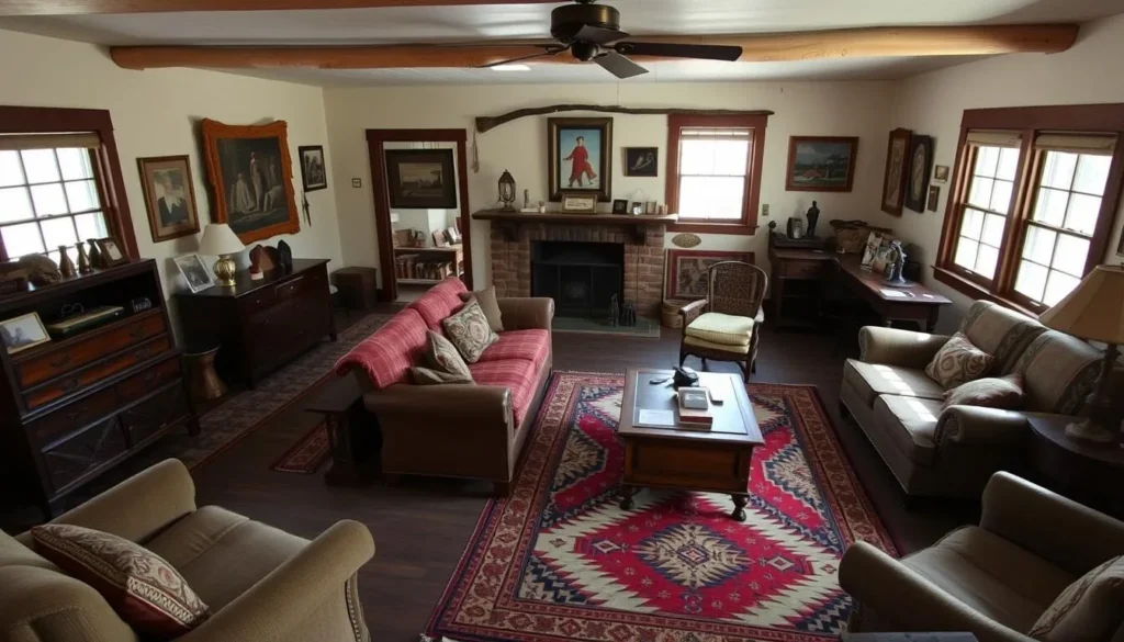 Interior of Will Rogers Ranch House showing historic furnishings