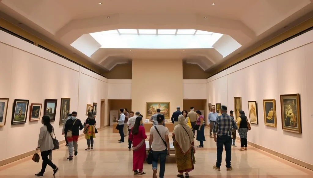 Interior of the Government Museum and Art Gallery in Chandigarh showing art exhibits and architectural design Interior of the Government Museum and Art Gallery in Chandigarh showing art exhibits and architectural design