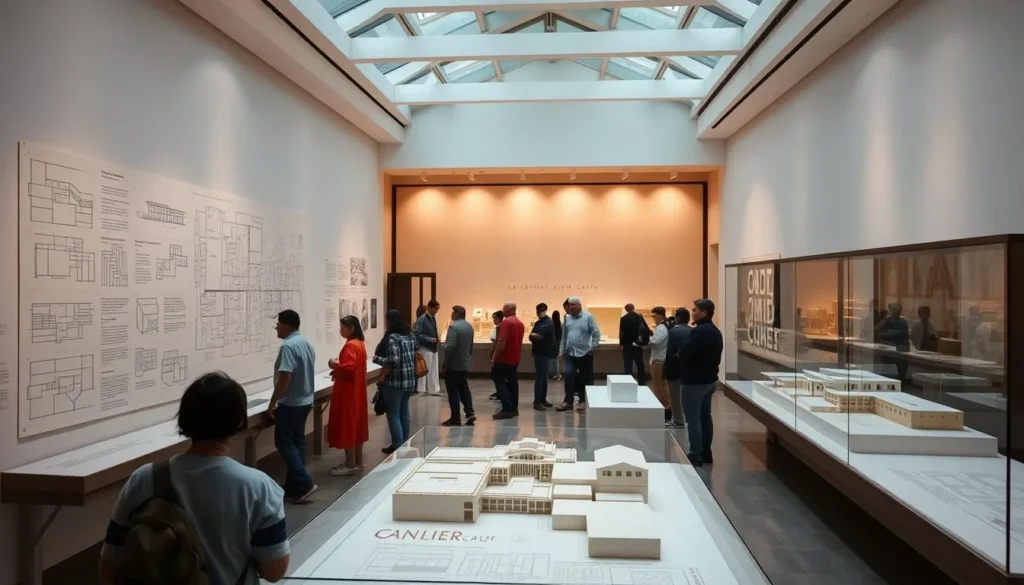 Interior of the Le Corbusier Centre showing architectural plans and models of Chandigarh Interior of the Le Corbusier Centre showing architectural plans and models of Chandigarh