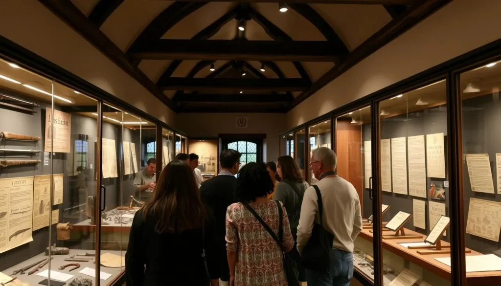 Interior of the Medieval Crime Museum in Rothenburg showing historical exhibits