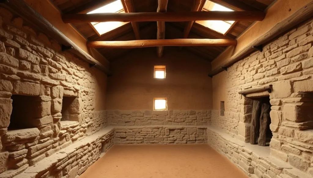 Interior view of a reconstructed room at Tuzigoot National Monument Arizona showing traditional construction