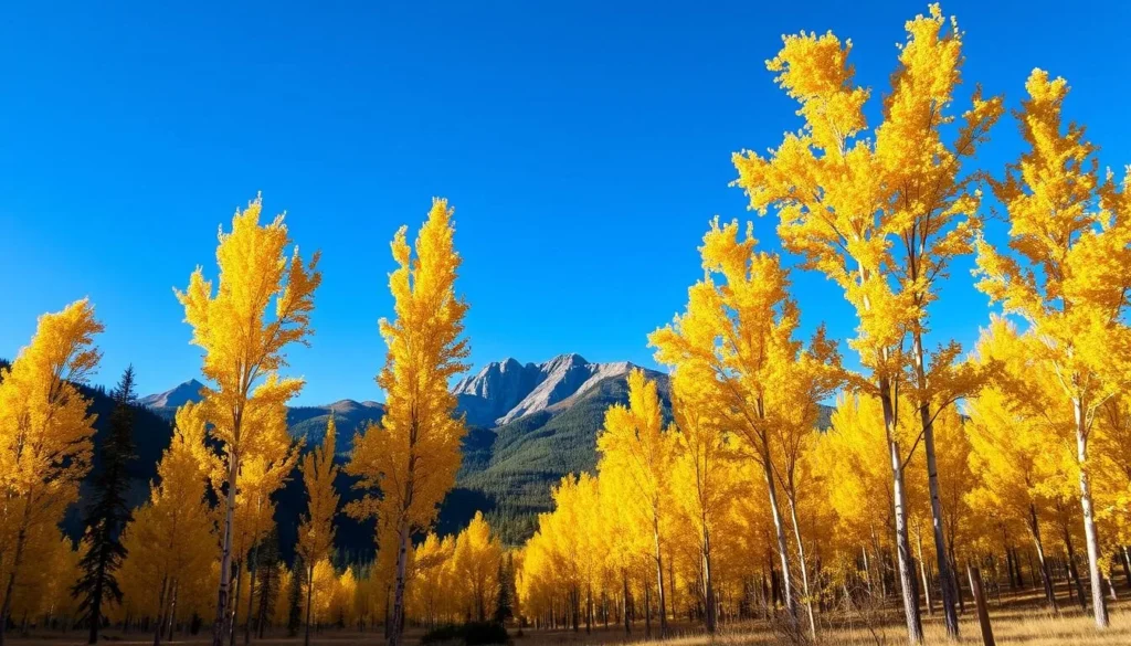 Irwin, Colorado in autumn with colorful aspen trees and mountain views