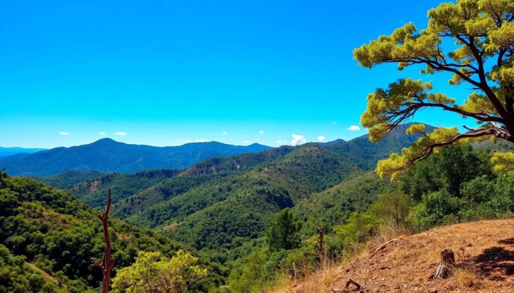 Jarabacoa landscape during dry season with clear skies and mountain views perfect for things to do in Jarabacoa Dominican Republic