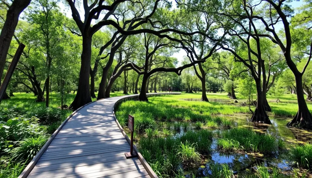 Jean Lafitte National Historical Park and Preserve with boardwalk through swamp Jean Lafitte National Historical Park and Preserve with boardwalk through swamp