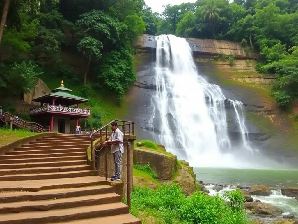 Jonha Falls with stone steps leading to viewing platform, popular for Ranchi Jharkhand best things to do Jonha Falls with stone steps leading to viewing platform, popular for Ranchi Jharkhand best things to do