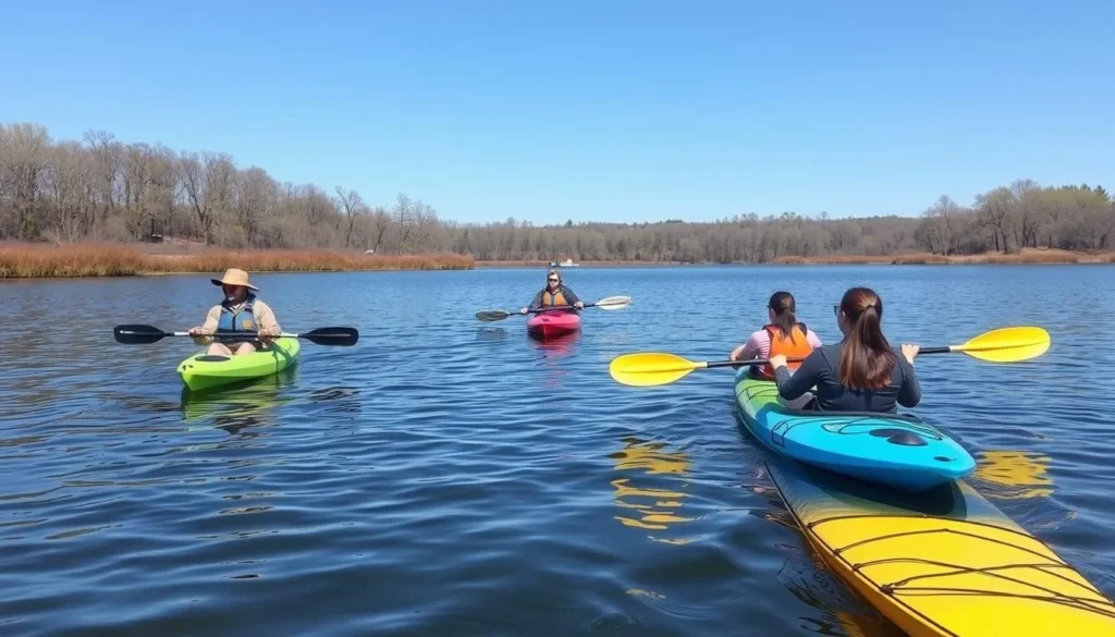 Kayakers exploring a lake at Pyramid State Park Kayakers exploring a lake at Pyramid State Park