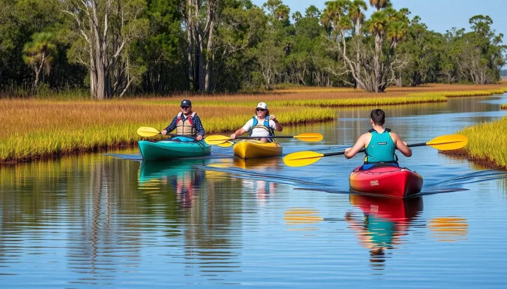 Kayakers exploring the waterways of Lacassine National Wildlife Refuge Louisiana Kayakers exploring the waterways of Lacassine National Wildlife Refuge Louisiana