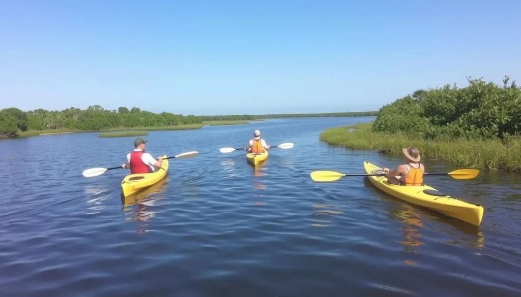 Kayaking in the calm waters near Grand Isle State Park with coastal scenery Kayaking in the calm waters near Grand Isle State Park with coastal scenery