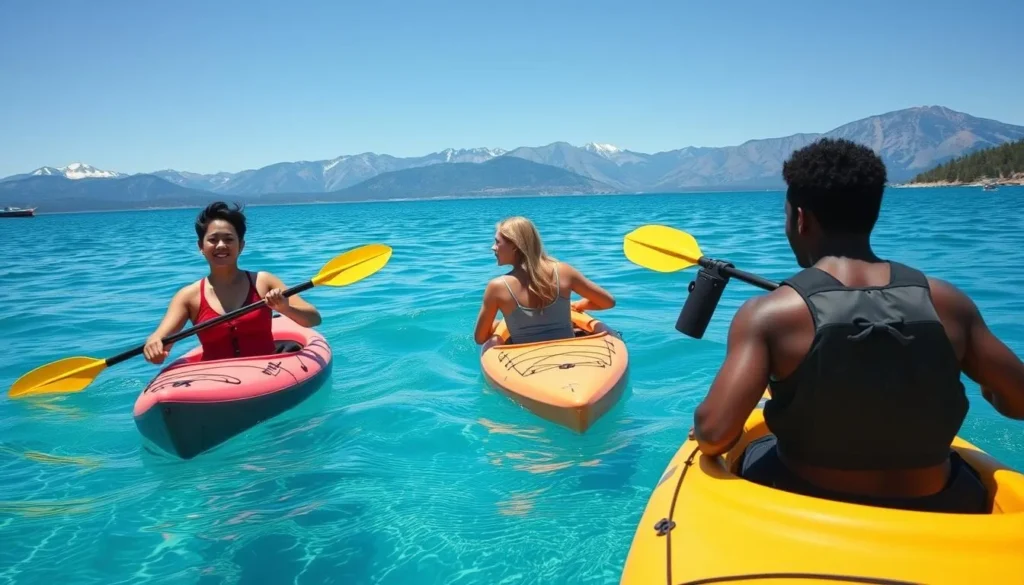 Kayaking on Lake Tahoe Sierra Nevada California best things to do include water sports on alpine lakes Kayaking on Lake Tahoe Sierra Nevada California best things to do include water sports on alpine lakes