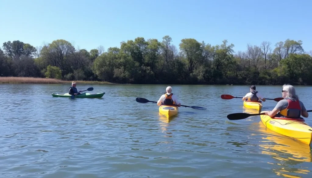 Kayaking on the Mississippi River backwaters near Thompson Island Illinois Kayaking on the Mississippi River backwaters near Thompson Island Illinois
