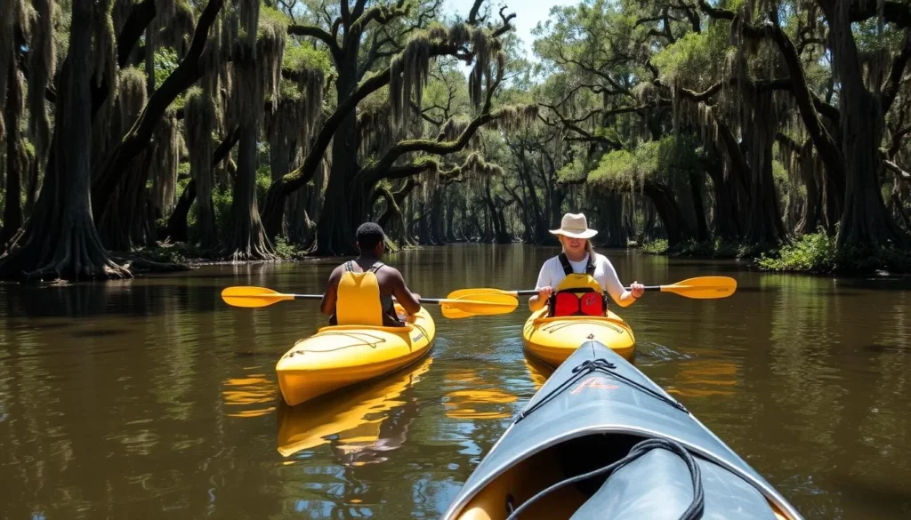 Kayaking through cypress forest in Mandalay National Wildlife Refuge