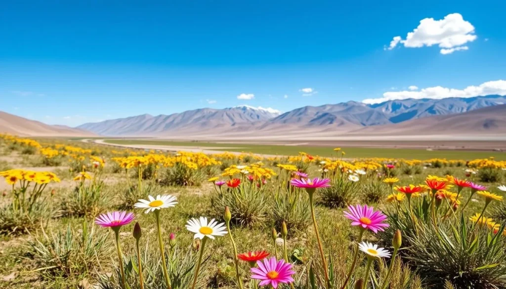 Ladakh summer landscape with blooming wildflowers and clear mountain views Ladakh summer landscape with blooming wildflowers and clear mountain views