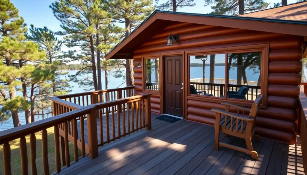 Lakefront cabin with deck overlooking Toledo Bend Lake in Sabine Uplift, Louisiana