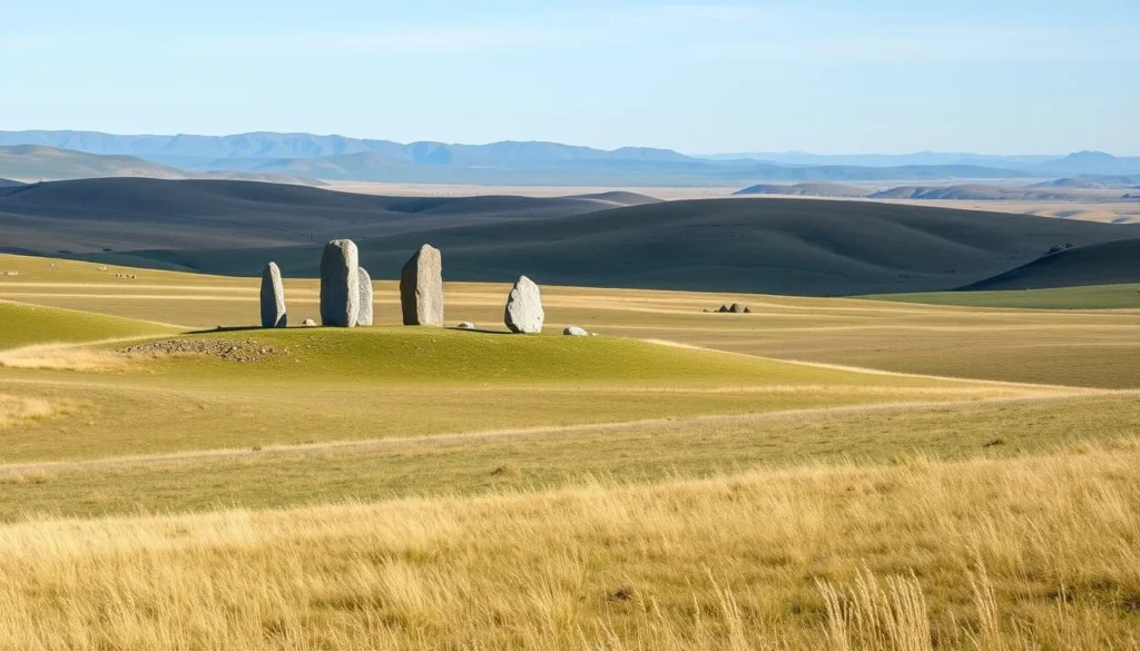 Landscape of the Republic of Khakassia with ancient stone monuments Landscape of the Republic of Khakassia with ancient stone monuments