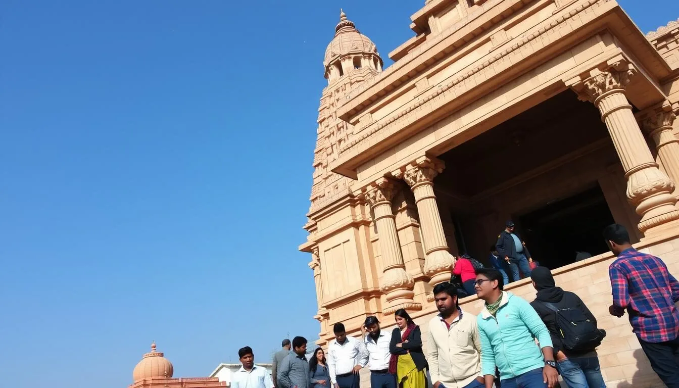 Lingaraj Temple in Bhubaneswar during winter with clear blue skies and comfortable weather