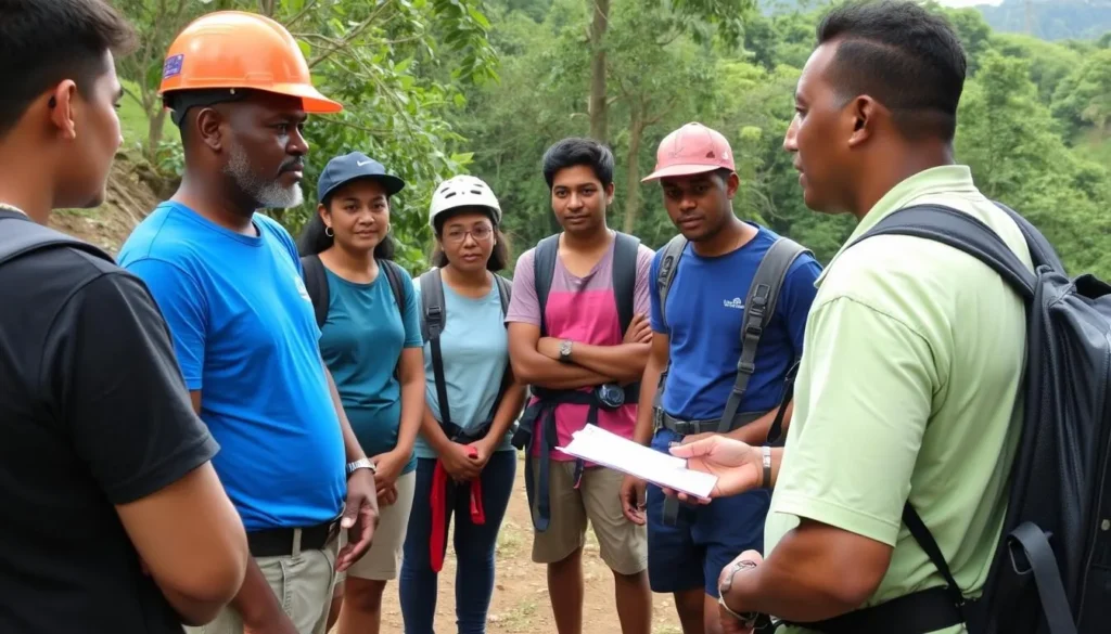 Local Dominican guide explaining safety measures for outdoor activities in Jarabacoa