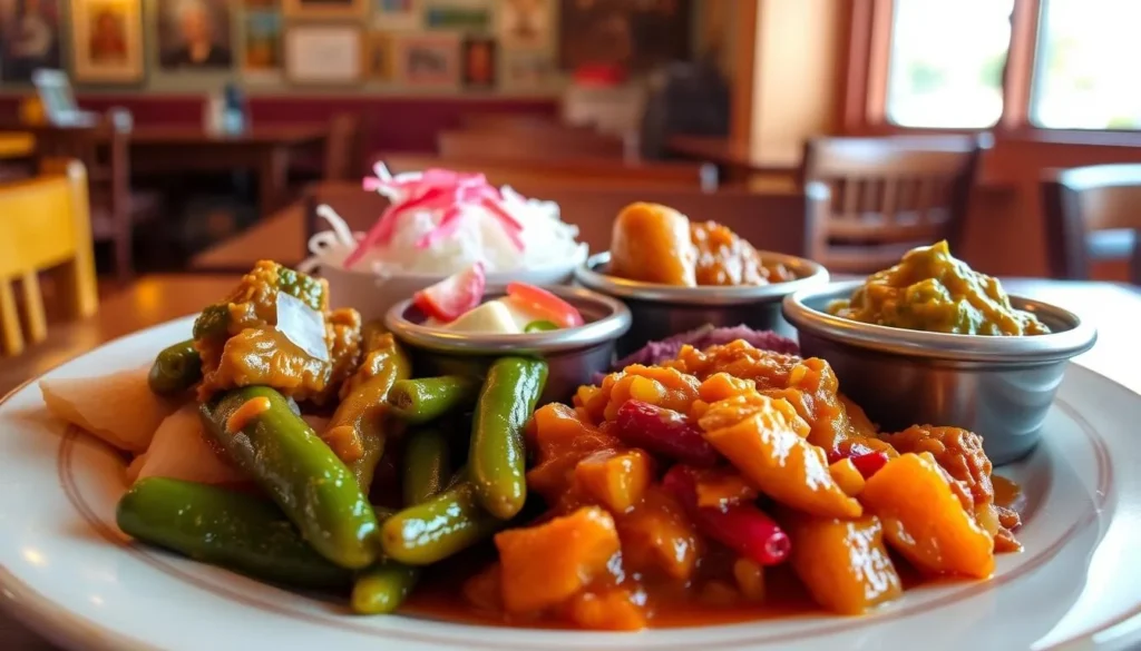 Local New Mexican cuisine featuring green chile dishes in a restaurant setting in the Sacramento Mountains Local New Mexican cuisine featuring green chile dishes in a restaurant setting in the Sacramento Mountains