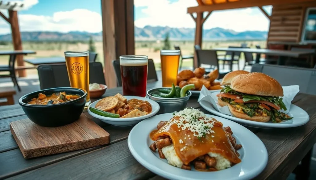 Local cuisine from the San Luis Valley region with mountain backdrop