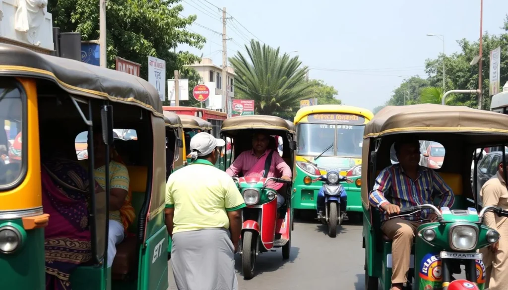 Local transportation options in Amaravati with auto-rickshaws and buses