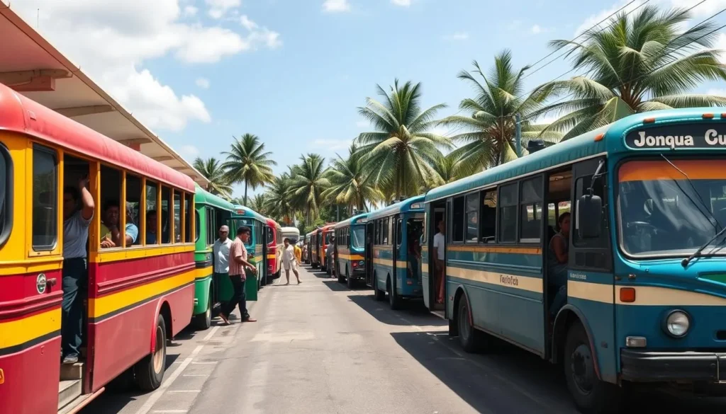 Local transportation options in the Dominican Republic including colorful guaguas