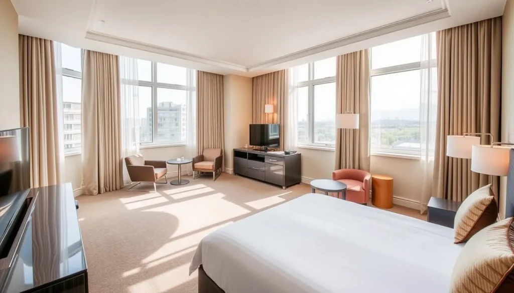 Luxury hotel room interior in Perm with modern amenities