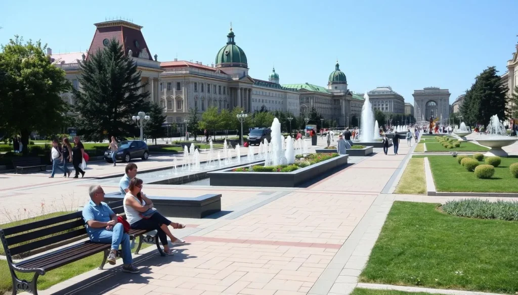 Lybedsky Boulevard in Ryazan with pedestrian walkways, fountains and relaxing visitors Lybedsky Boulevard in Ryazan with pedestrian walkways, fountains and relaxing visitors