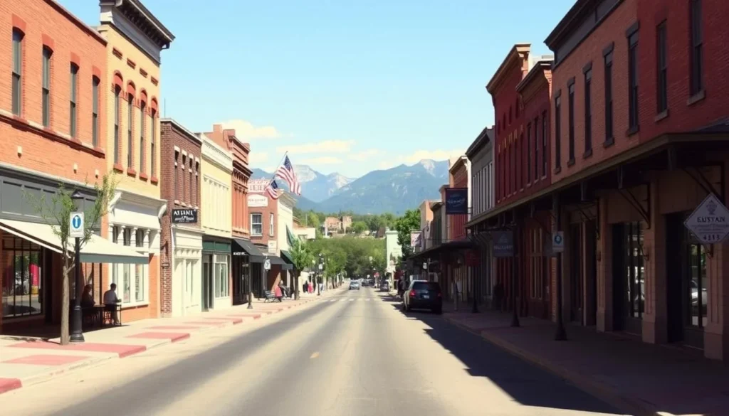 Main Street of Austin, Nevada with historic buildings and mountains in background